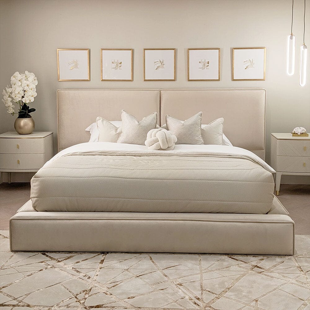 Tropez Chunky Piped Cream Velvet Bed