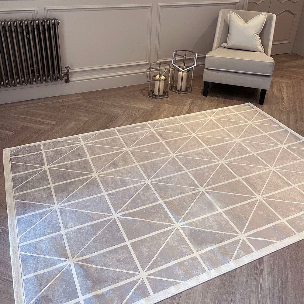Varenna Cream & Grey Geometric Patterned Rug Textiles