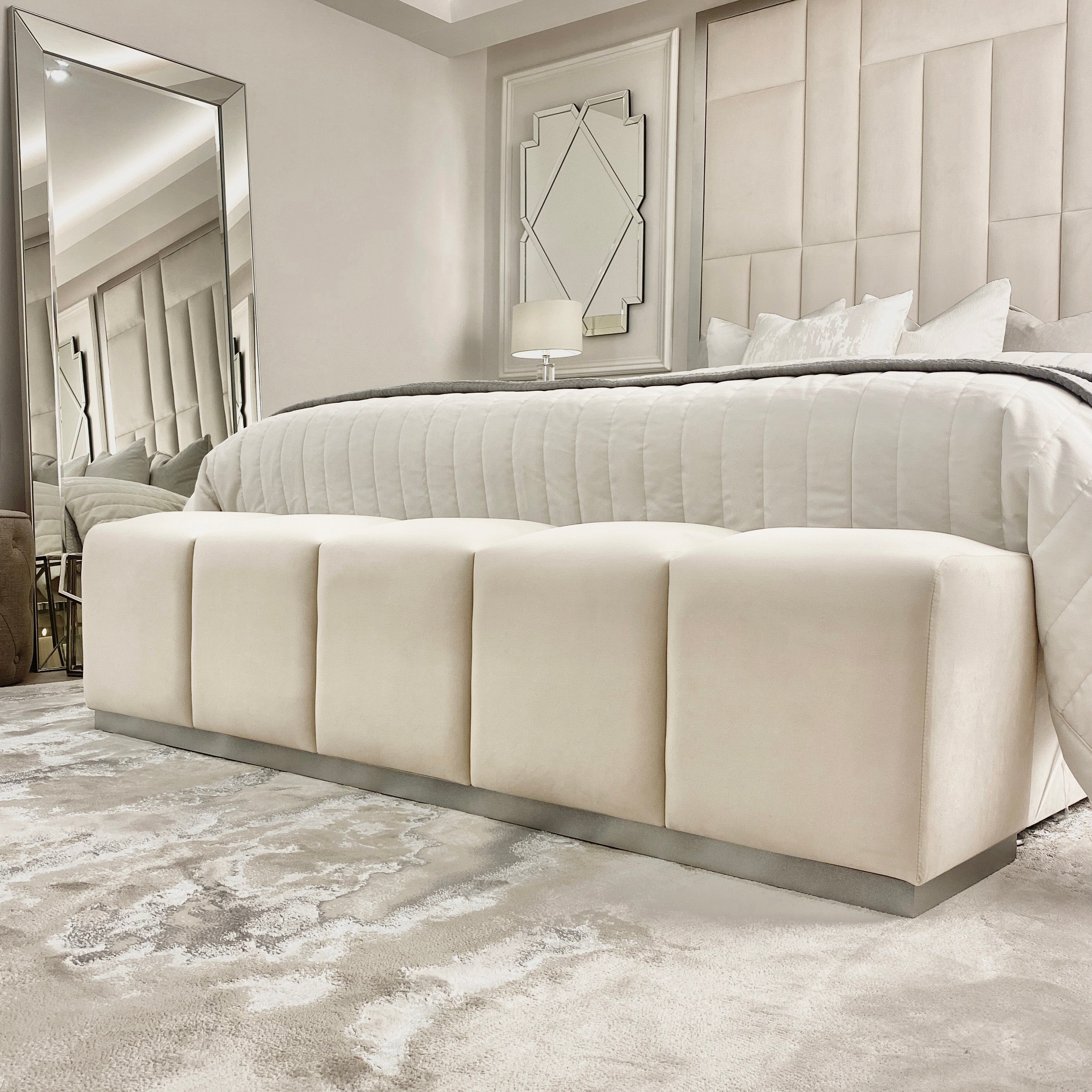 Venus Cream & Silver Premium Upholstered Bench Furniture