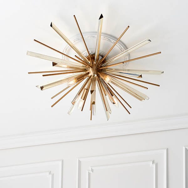 Verona Gold & Glass Sunburst Flush Ceiling Light Lighting