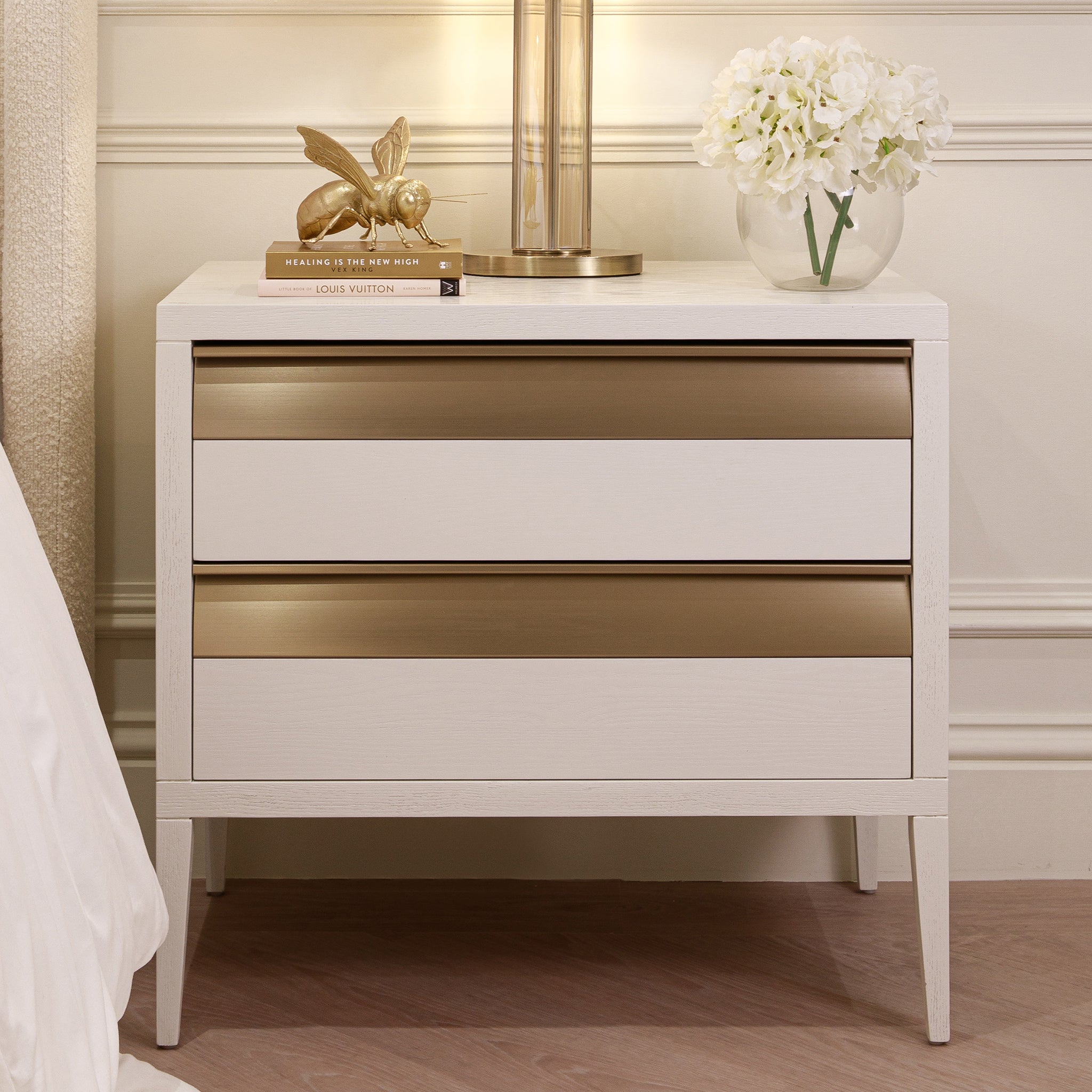 Zayd White & Bronze Premium Large Side Table End and Side Table