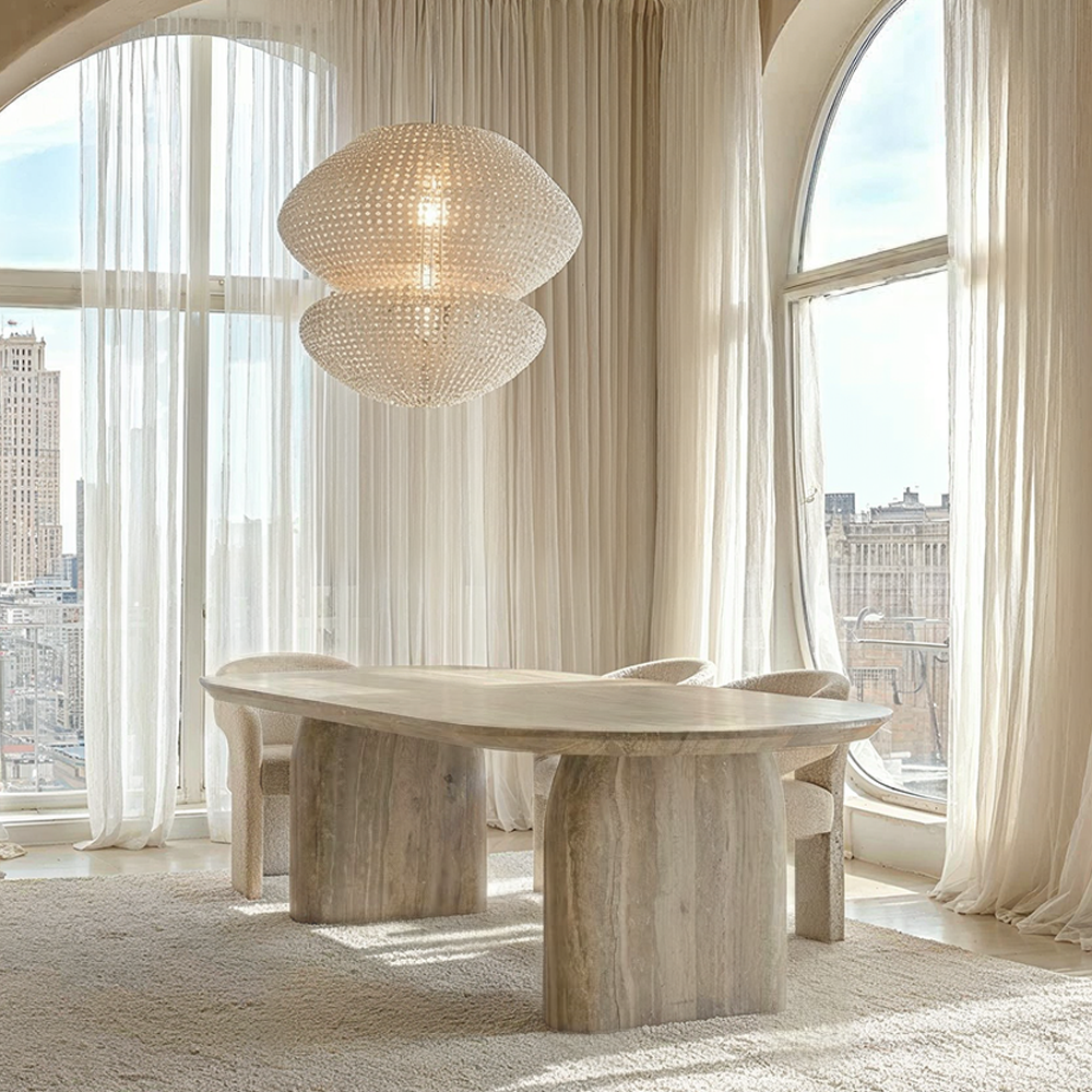 Celeste Oval Neutral Marble Effect Dining Table