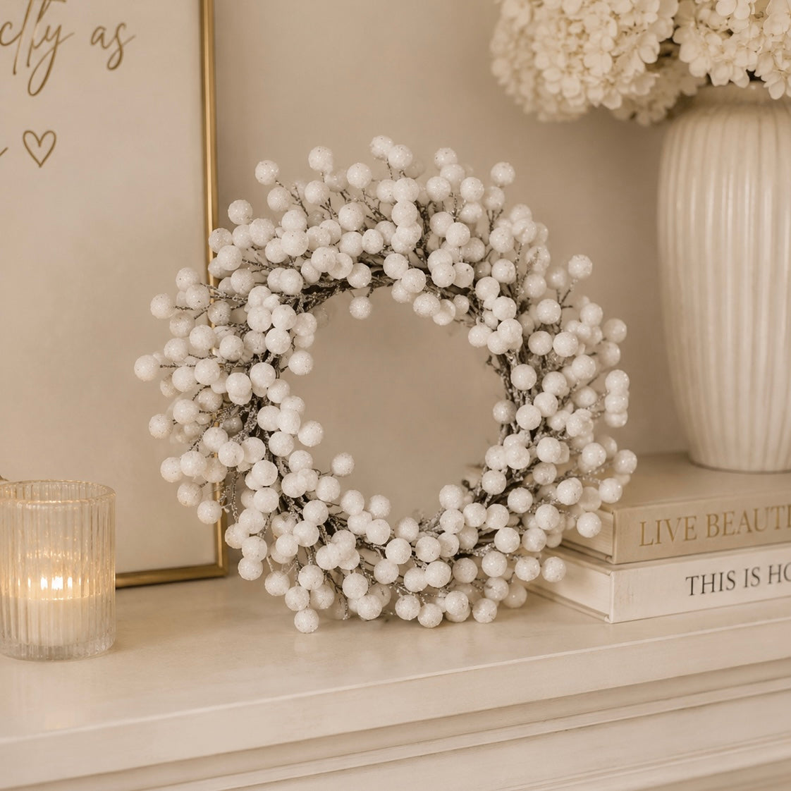 White Berries Decorative Faux Wreath