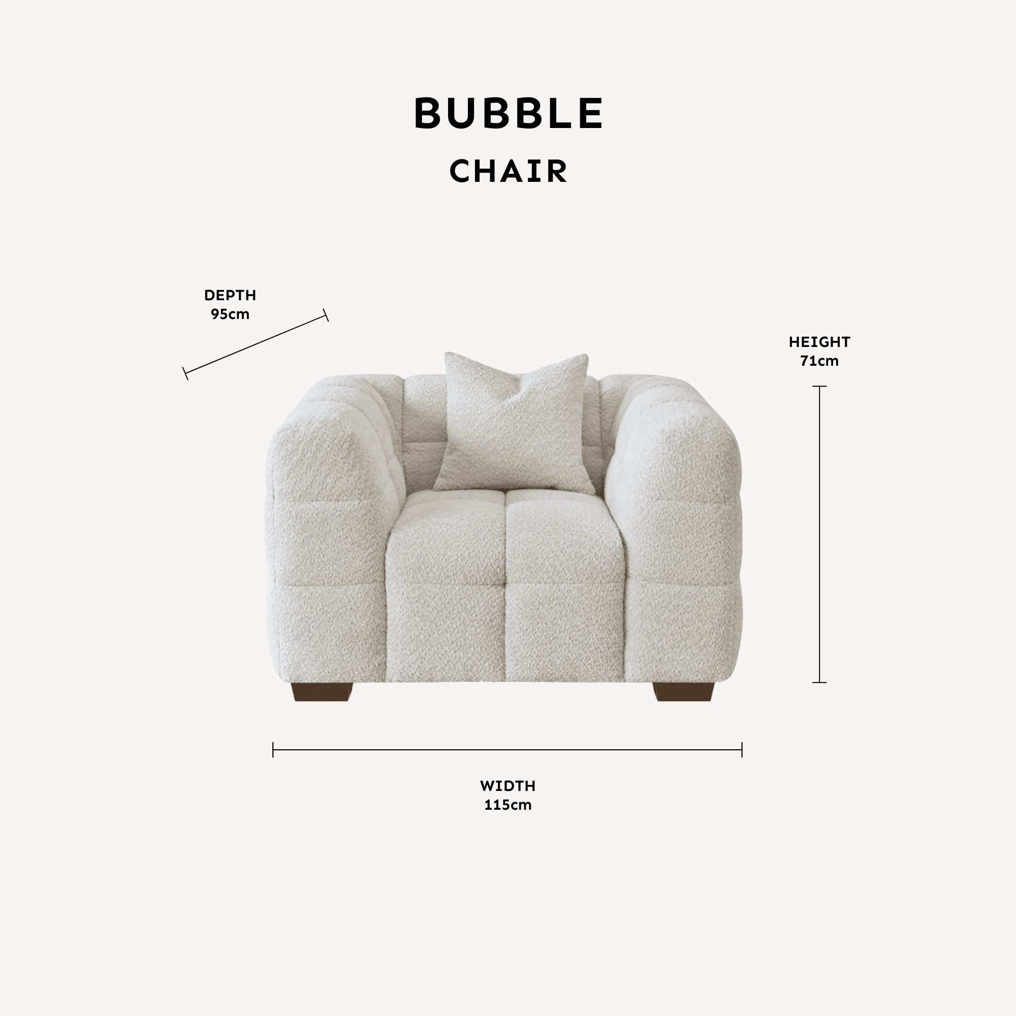 Bubble Tufted Pearl Grey Boucle Chair dimensions