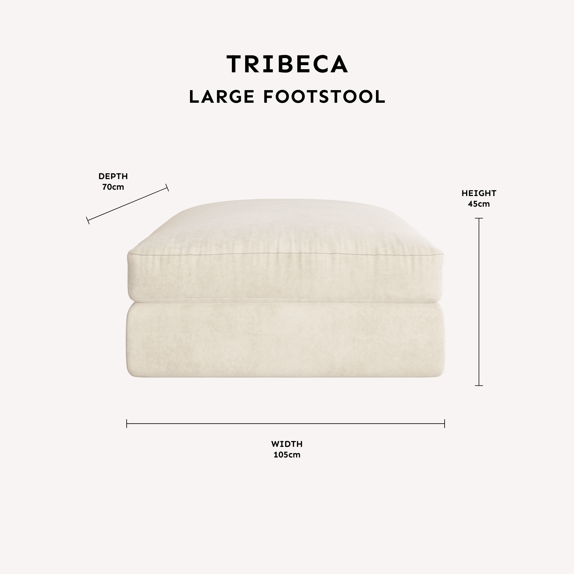 Tribeca Ash Greige Large Footstool dimensions