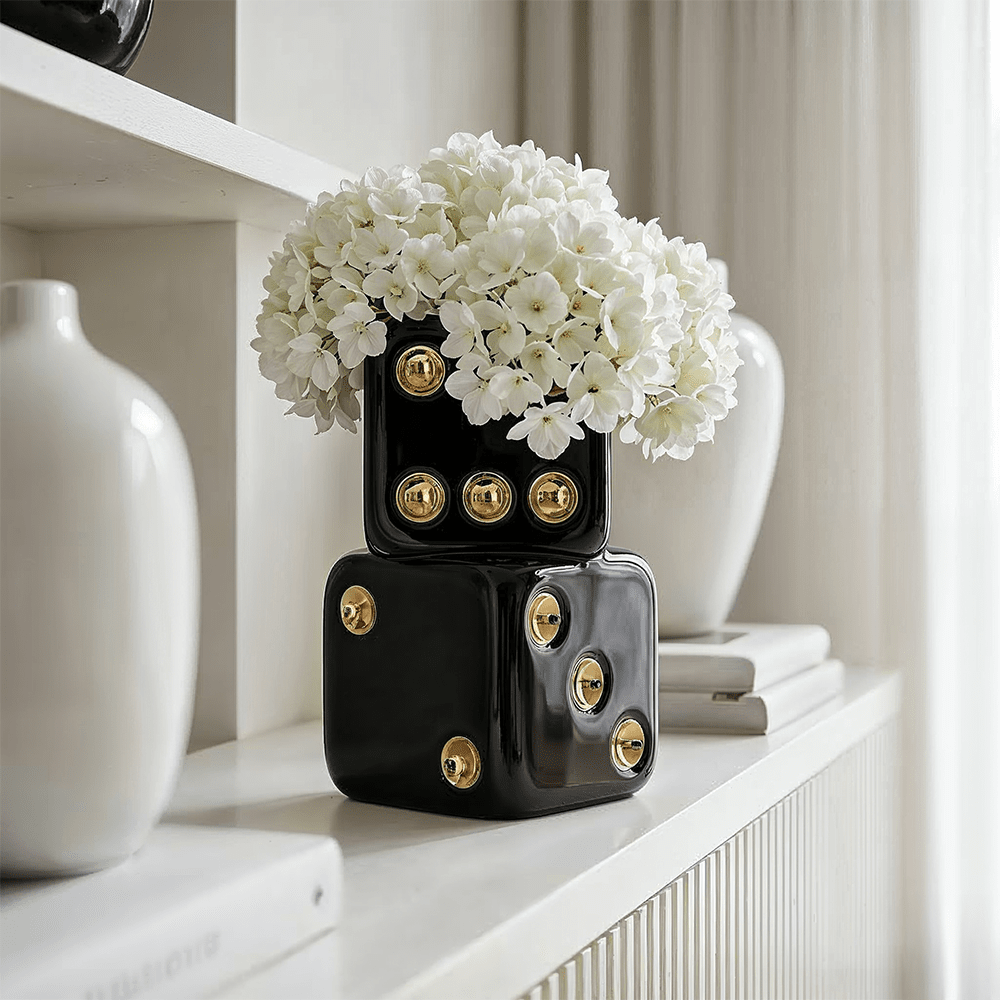Abacus Black & Gold Decorative Dice Vase Accessories 