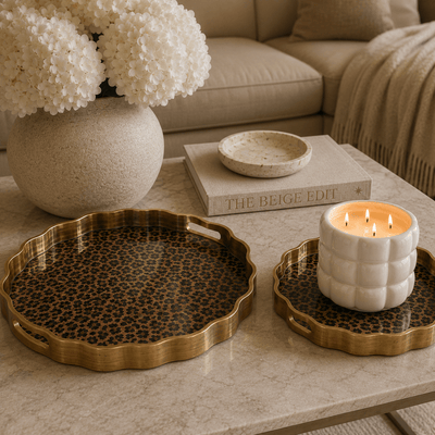 Abasi Leopard Print Scalloped Edge Trays - Set of 2 Accessories 