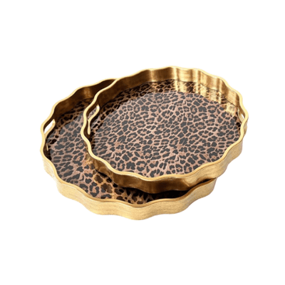 Abasi Leopard Print Scalloped Edge Trays - Set of 2 Accessories 