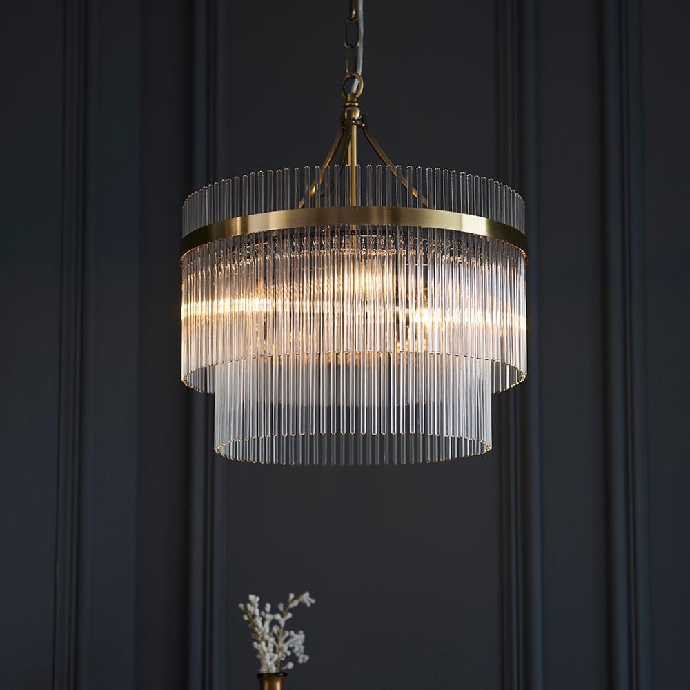 Abella 3 Light Gold & Glass Pendant Ceiling Light Lighting 