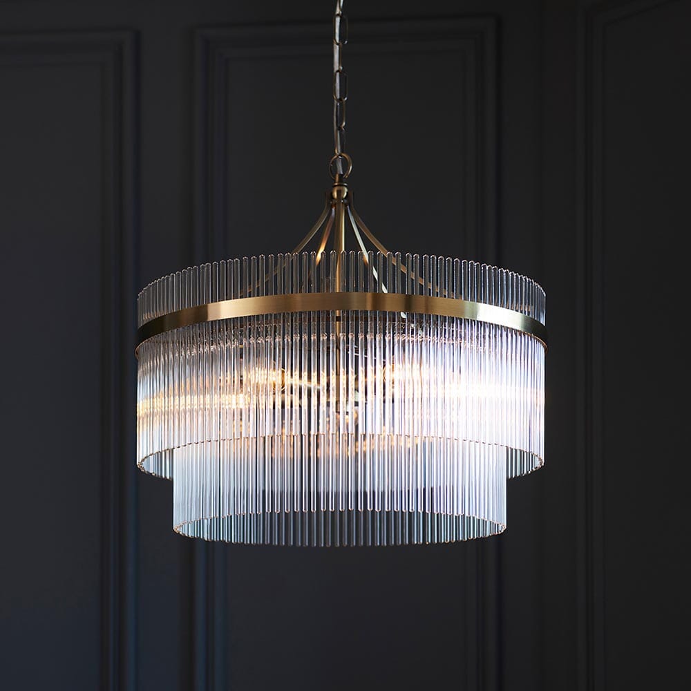 Abella 5 Light Gold & Glass Pendant Ceiling Light Lighting 