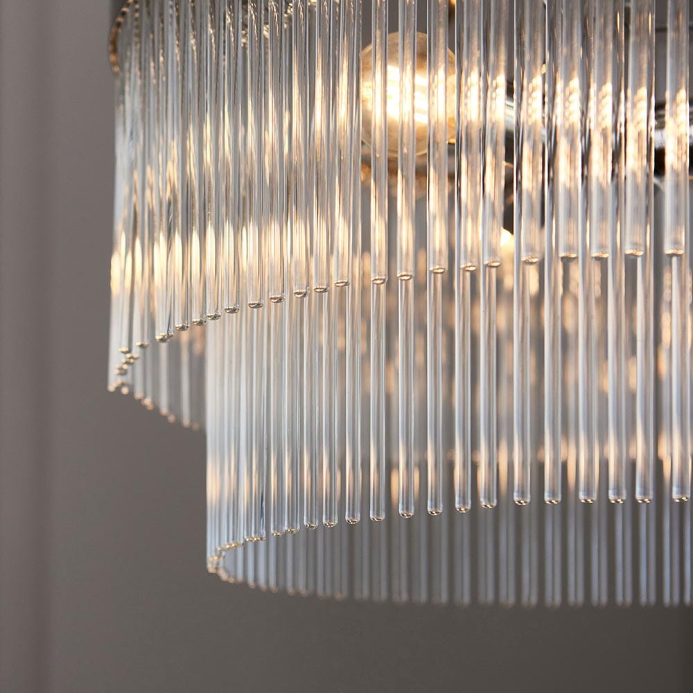Abella 5 Light Silver & Glass Pendant Ceiling Light Lighting 