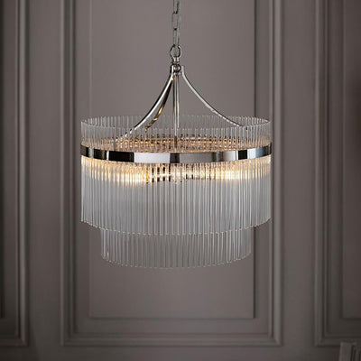 Abella 5 Light Silver & Glass Pendant Ceiling Light Lighting 