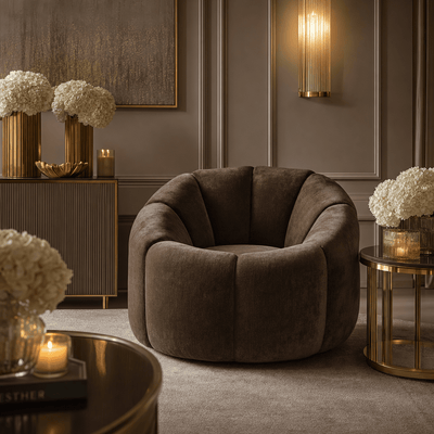 Abella Brown Velvet Fabric Swivel Chair Furniture 