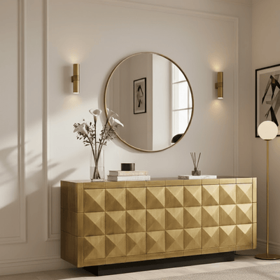 Abitha Luxury Brushed Gold 3 Door Sideboard Furniture 