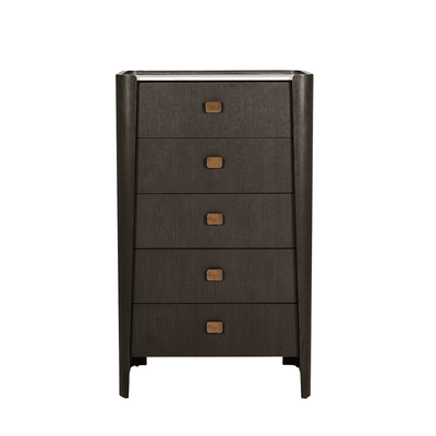 Adalynn Deep Brown Wooden 5 Drawer Chest with Faux Marble Top Furniture 