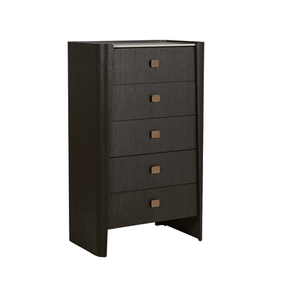 Adalynn Deep Brown Wooden 5 Drawer Chest with Faux Marble Top Furniture 