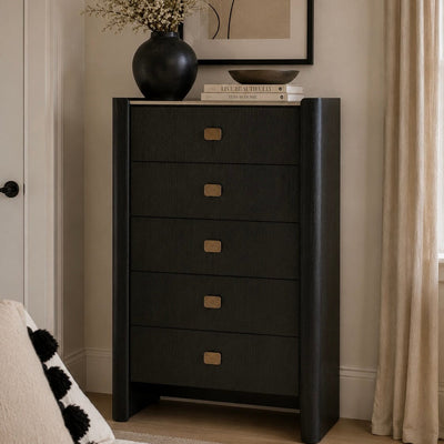 Adalynn Deep Brown Wooden 5 Drawer Chest with Faux Marble Top Furniture 