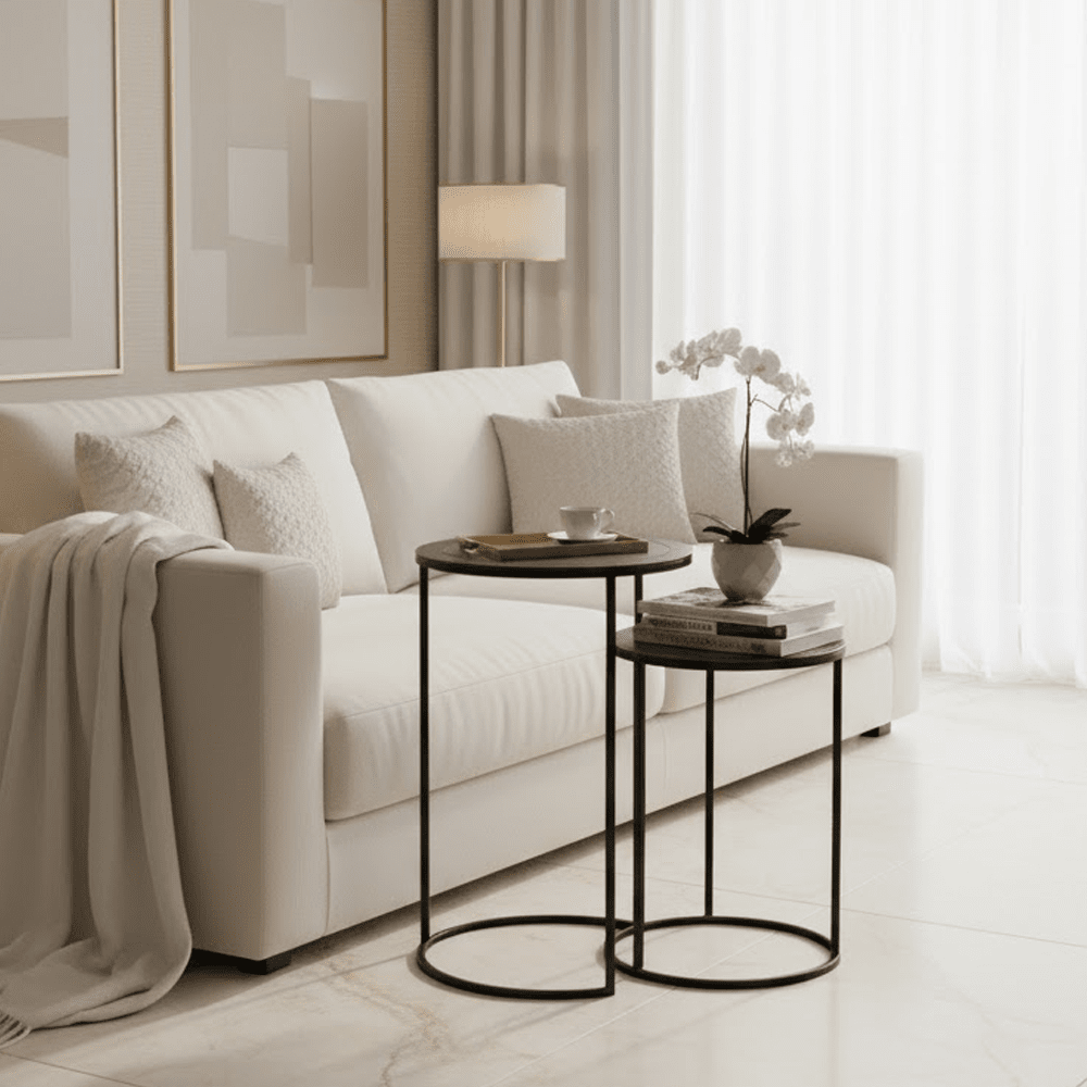 Adele Black Tall Round Nested Metal Side Tables - Set of 2 Furniture 