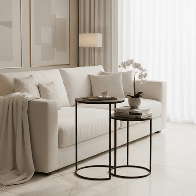 Adele Black Tall Round Nested Metal Side Tables - Set of 2 Furniture 