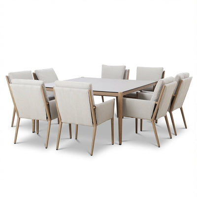 Adria Almond Upholstered Outdoor Dining Set- Seats 8 Outdoor 