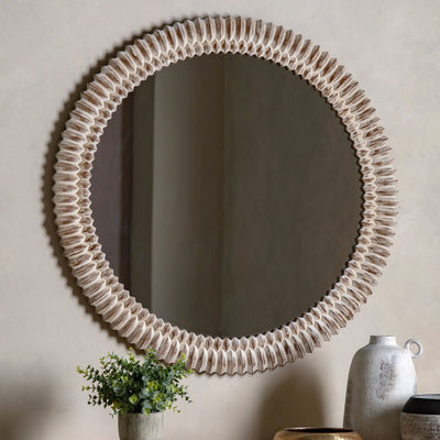 Agara Round White Wash Distressed Textured Mirror Accessories 