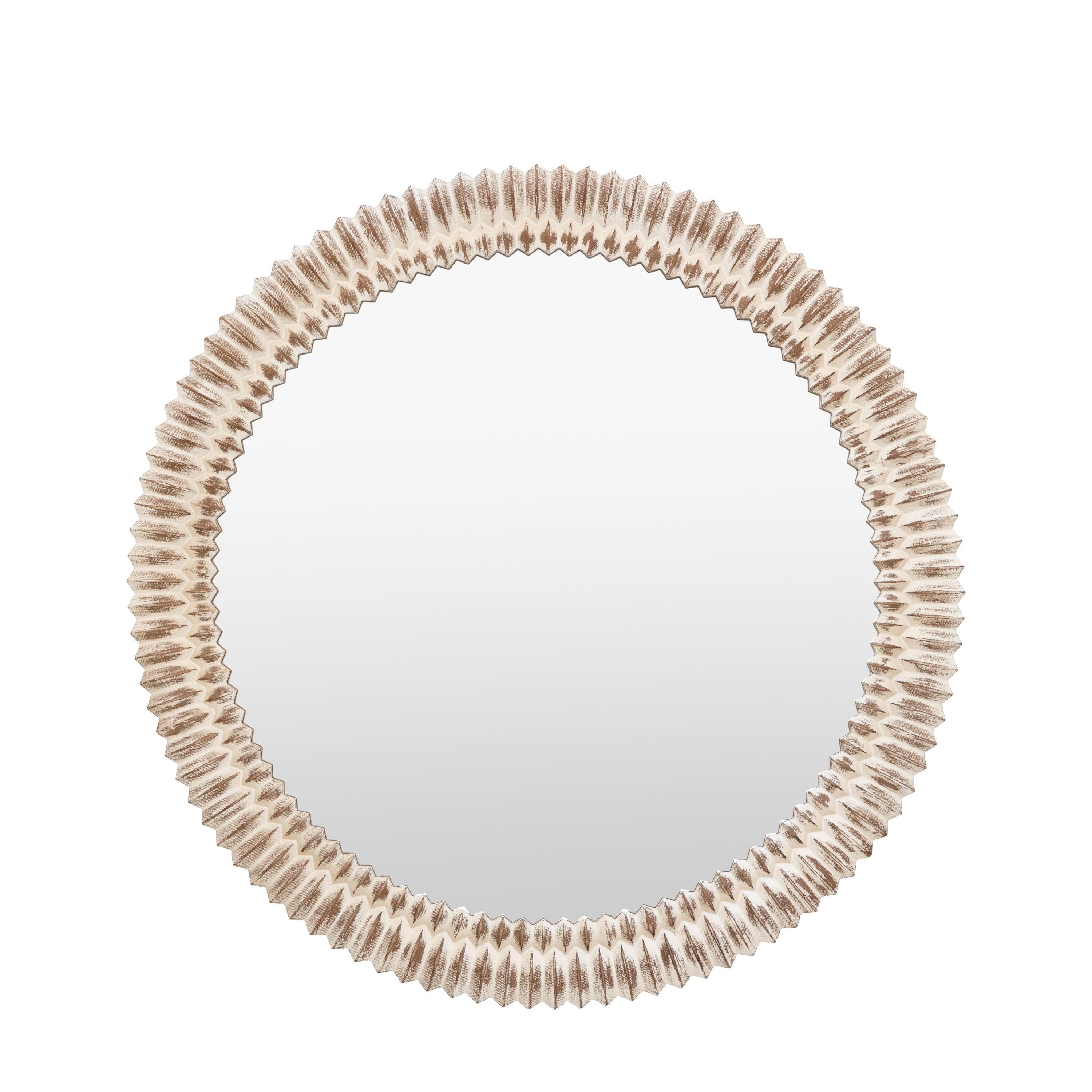 Agara Round White Wash Distressed Textured Mirror Accessories 