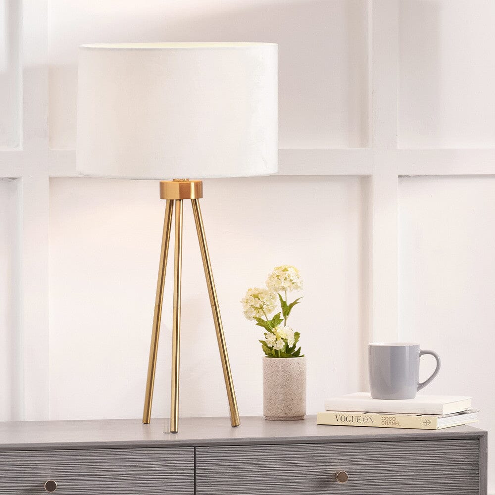 Akira Gold Tripod Table Lamp with Ivory Shade Lighting 