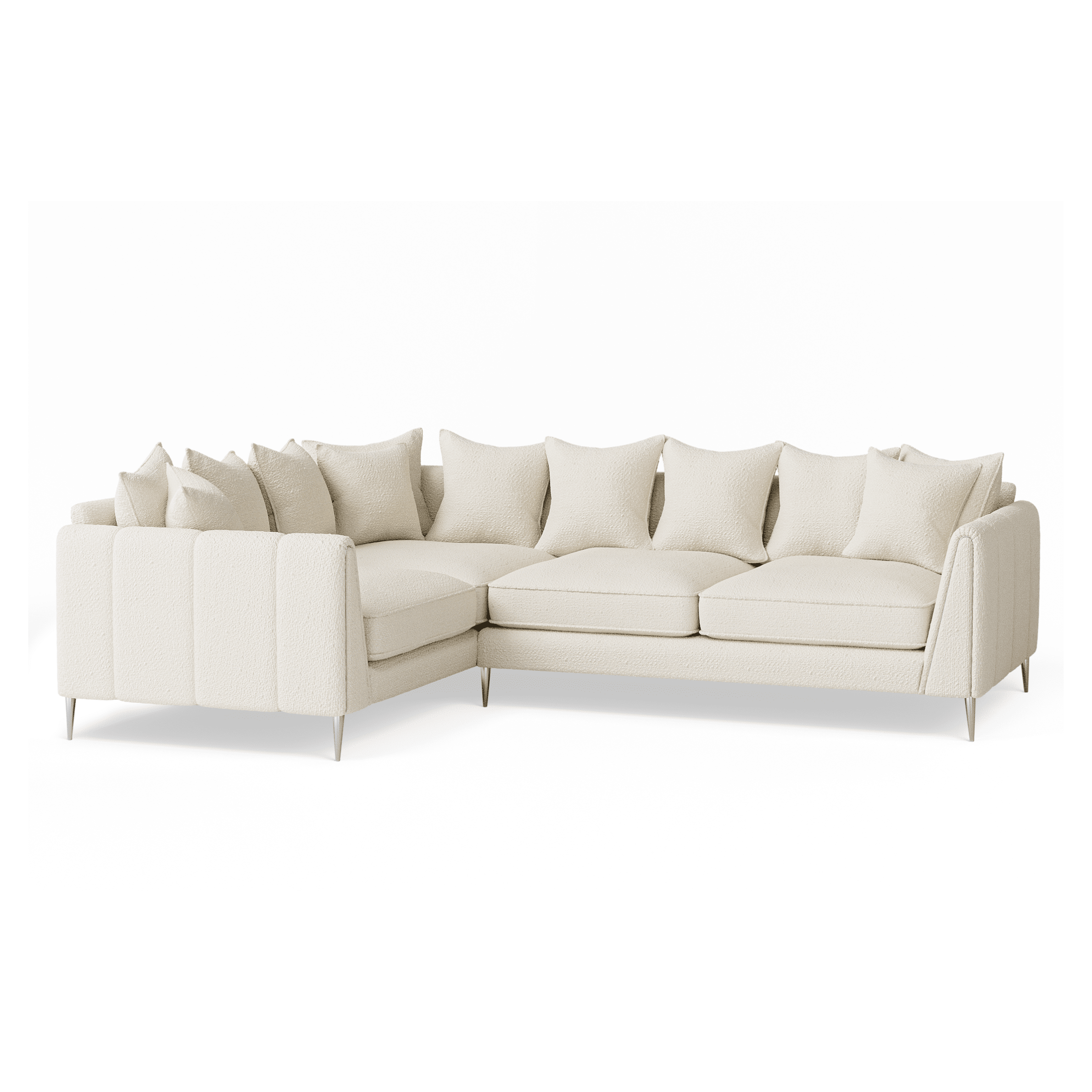 Alaina Cloud Bouclé Scatter Back Left Hand Facing Corner Sofa with Silver Legs Sofa 
