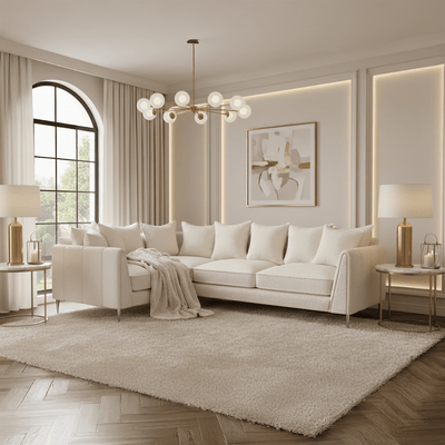 Alaina Cloud Bouclé Scatter Back Left Hand Facing Corner Sofa with Silver Legs Sofa 