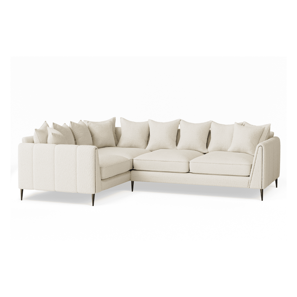 Alaina Cloud Bouclé Sofa Range with Black Legs Sofa Pillow Back Corner Sofa - Left Hand Facing 