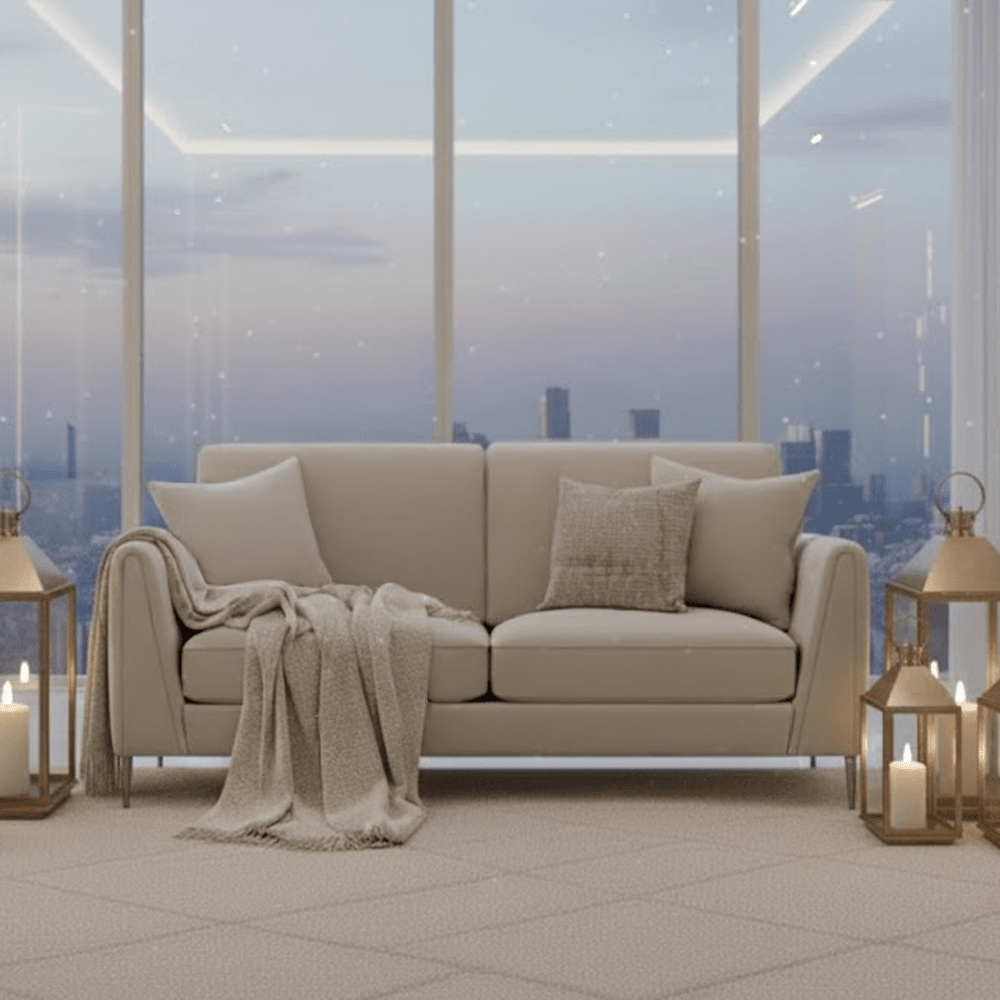 Alaina Cream Velvet 3 Seater Sofa with Silver Legs Sofa 