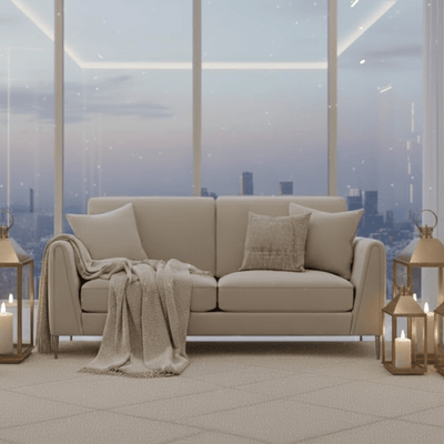 Alaina Cream Velvet 3 Seater Sofa with Silver Legs Sofa 