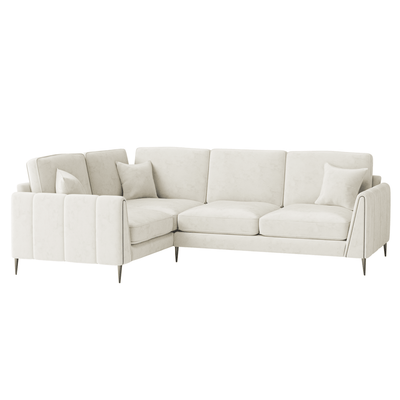 Alaina Cream Velvet Left Hand Facing Corner Sofa with Black Legs Sofa 