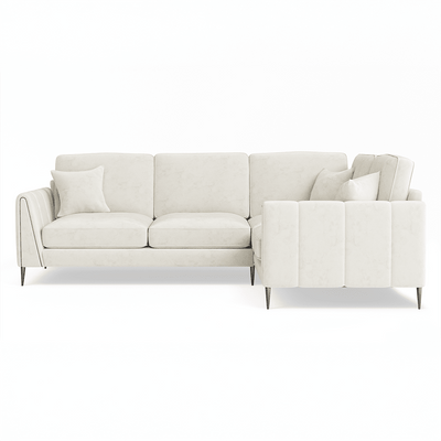 Alaina Cream Velvet Right Hand Facing Corner Sofa with Black Legs Sofa 