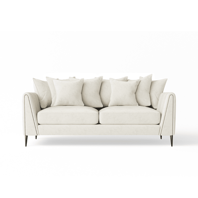Alaina Cream Velvet Scatter Back 3 Seater Sofa with Black Legs Sofa 