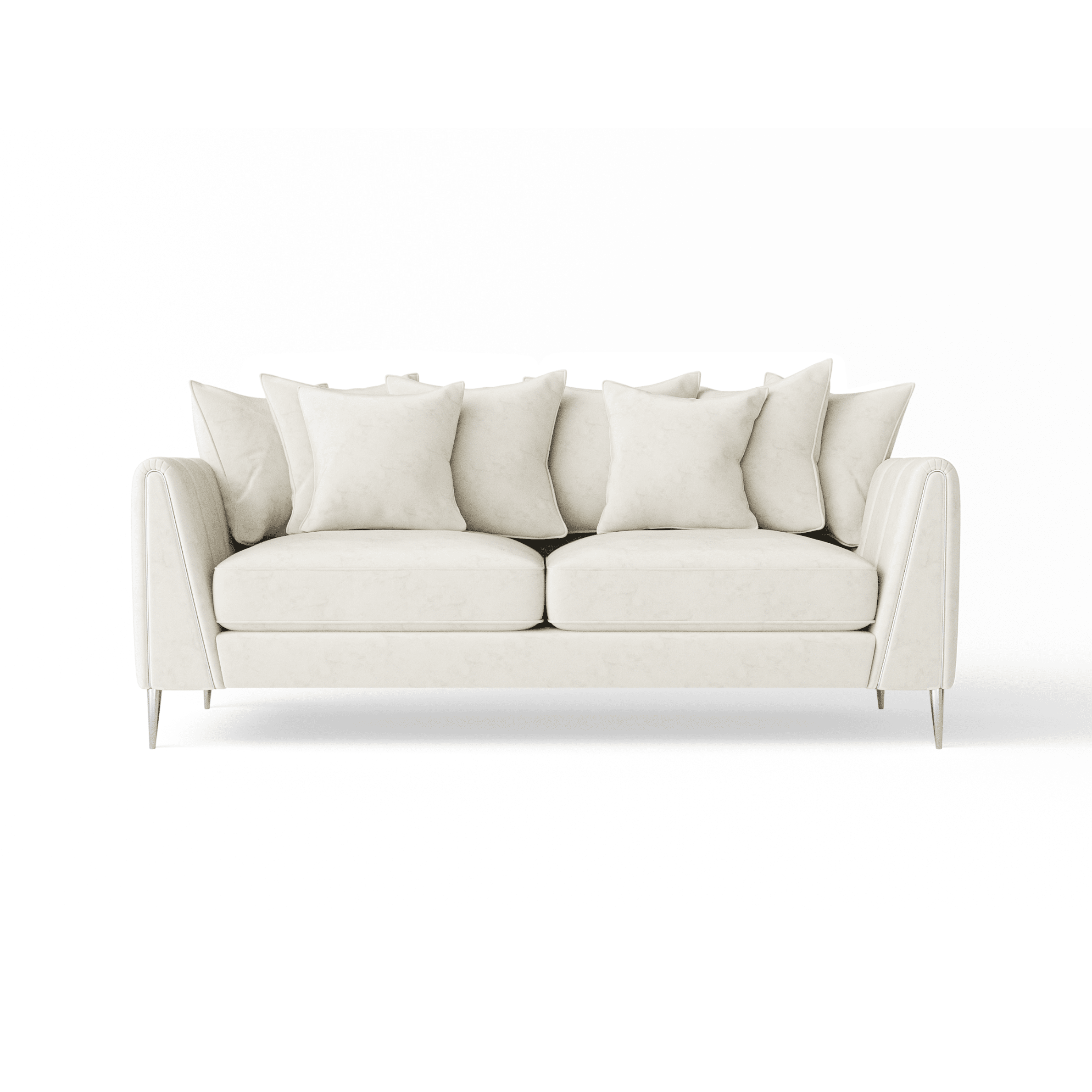 Alaina Cream Velvet Scatter Back 3 Seater Sofa with Silver Legs Sofa 
