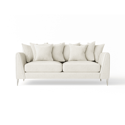 Alaina Cream Velvet Scatter Back 3 Seater Sofa with Silver Legs Sofa 