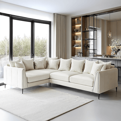 Alaina Cream Velvet Scatter Back Left Hand Facing Corner Sofa with Black Legs Sofa 