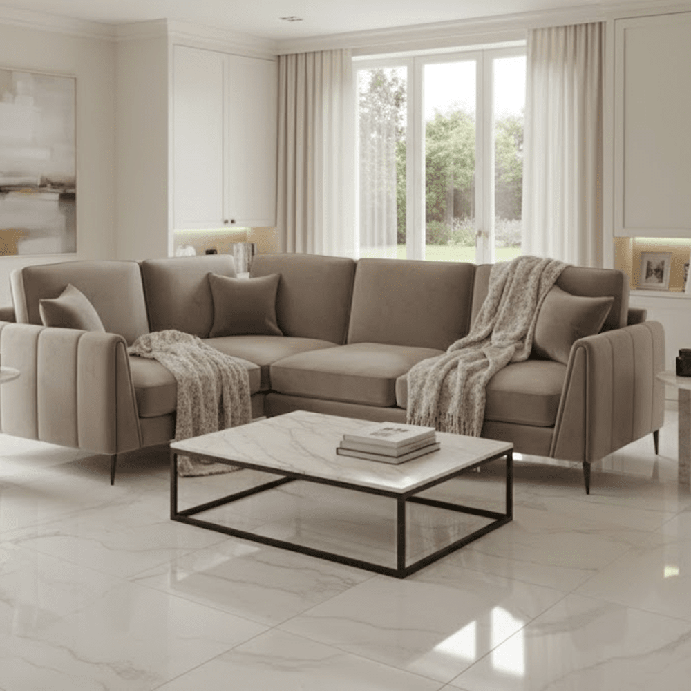 Alaina Mink Velvet Left Hand Facing Corner Sofa with Black Legs Sofa 