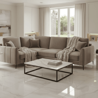 Alaina Mink Velvet Left Hand Facing Corner Sofa with Black Legs Sofa 