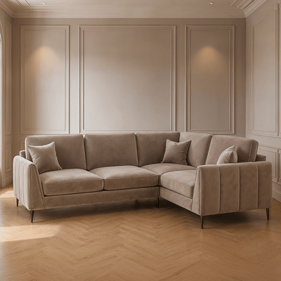 Alaina Mink Velvet Right Hand Facing Corner Sofa with Black Legs Sofa 