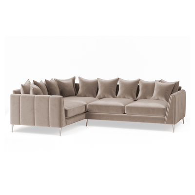 Alaina Mink Velvet Scatter Back Left Hand Facing Corner Sofa with Silver Legs Sofa 