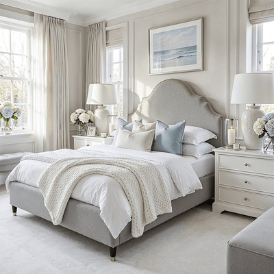 Albin Light Grey Ornate Headboard Bed 