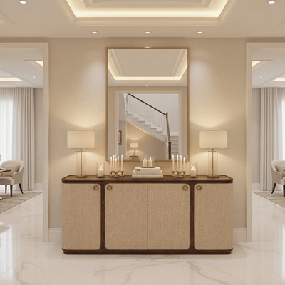 Alexandra Luxury Linen & Dark Brown Oak 4 Door Sideboard Furniture 