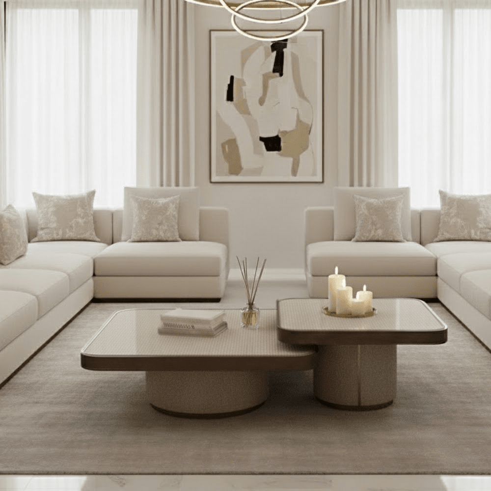 Alexandra Luxury Linen & Dark Brown Oak Coffee Tables - Set of 2 Furniture 