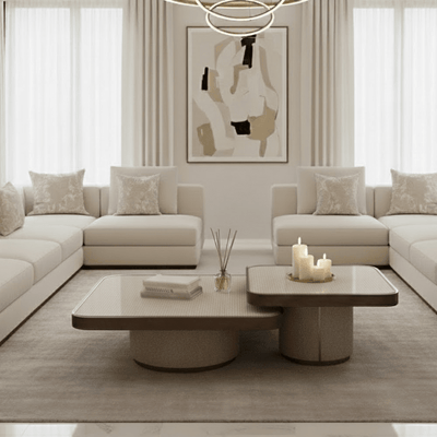Alexandra Luxury Linen & Dark Brown Oak Coffee Tables - Set of 2 Furniture 