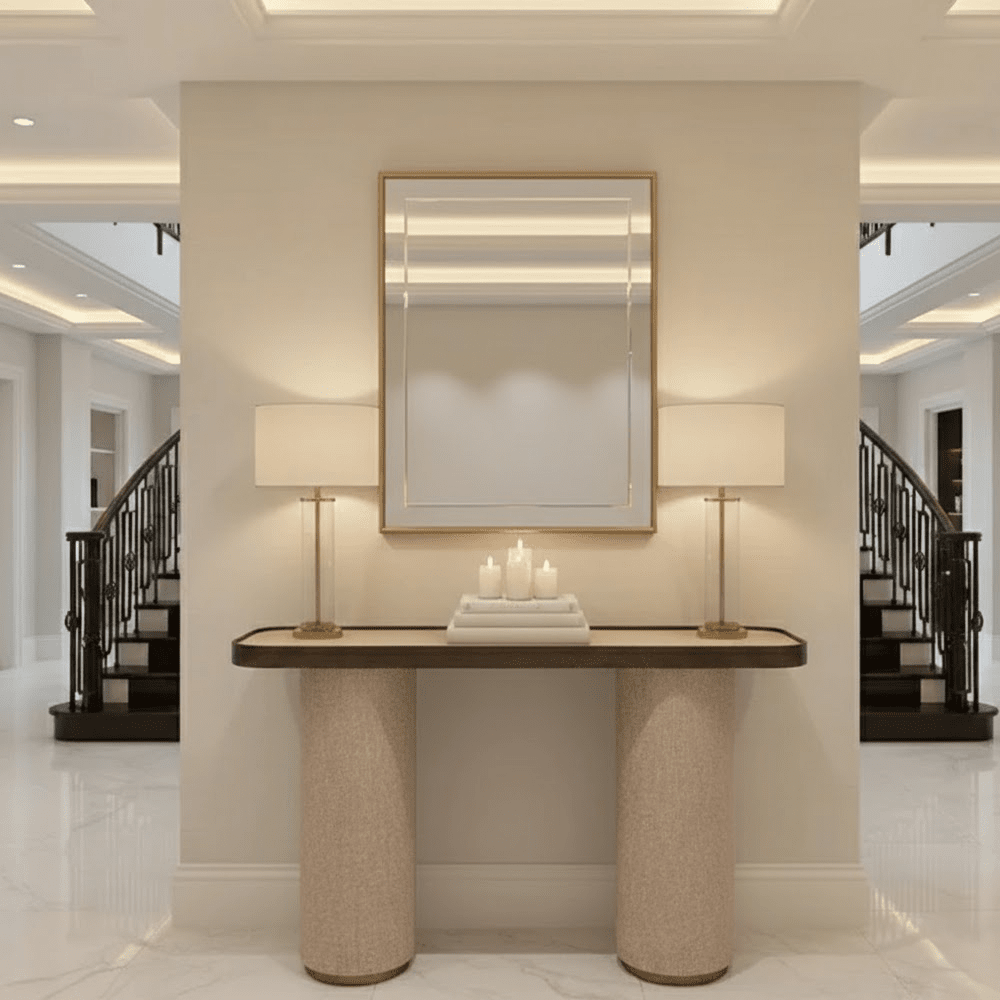 Alexandra Luxury Linen & Dark Brown Oak Console Table Furniture 