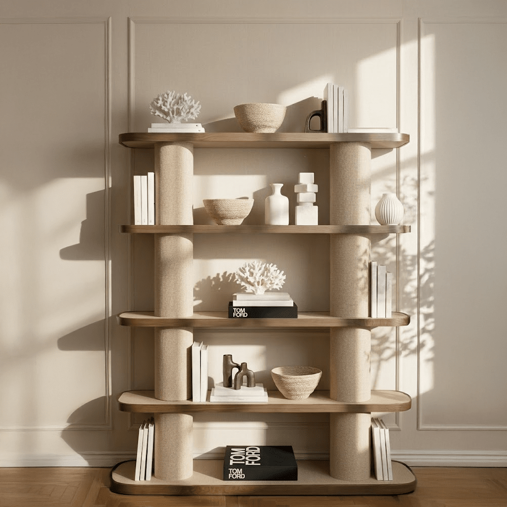Alexandra Luxury Linen & Dark Brown Oak Open Shelving Unit Furniture 