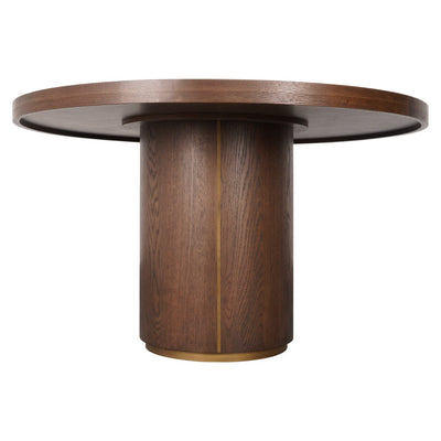 Alexandra Luxury Linen & Dark Brown Oak Round Dining Table Furniture 