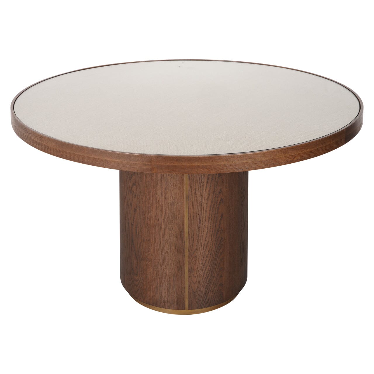 Alexandra Luxury Linen & Dark Brown Oak Round Dining Table Furniture 